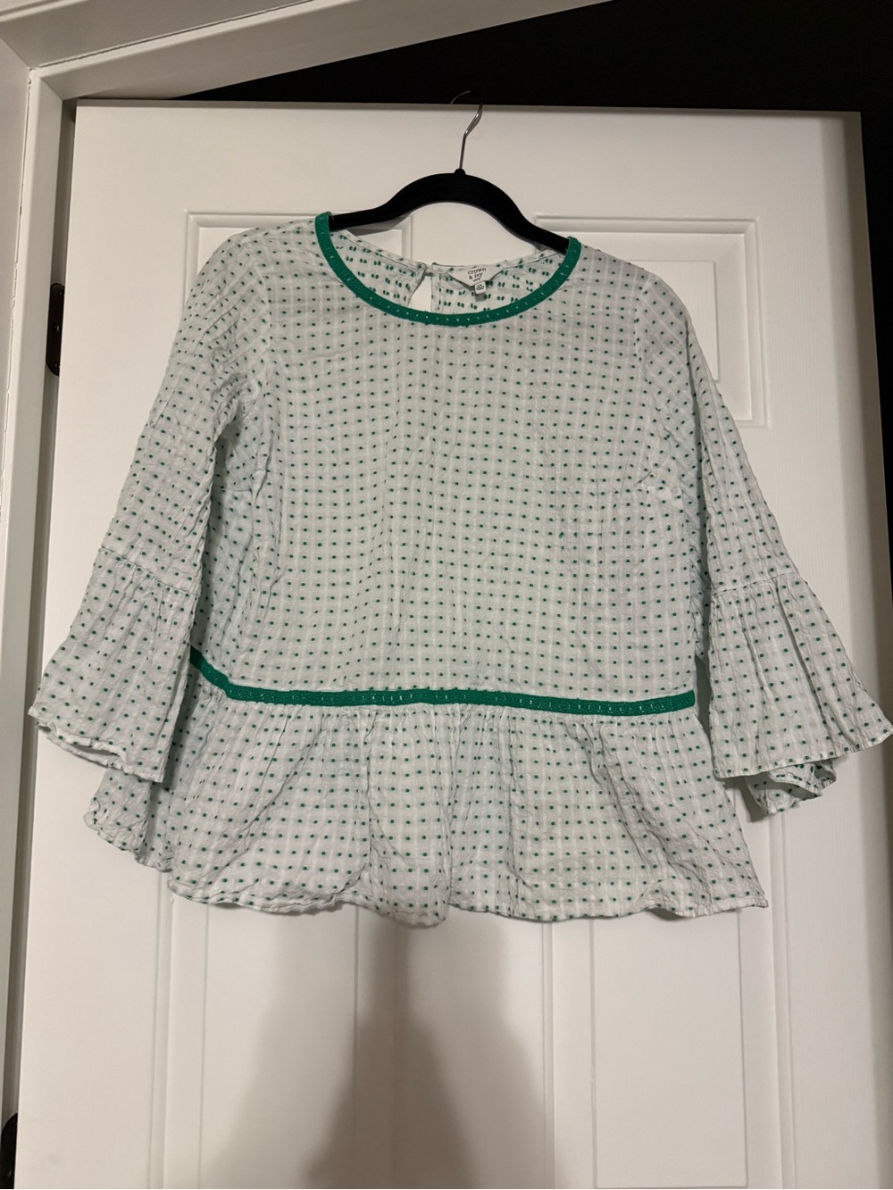 Crown & Ivy Curvy Green White Clip Dot Peplum Top Size 0X